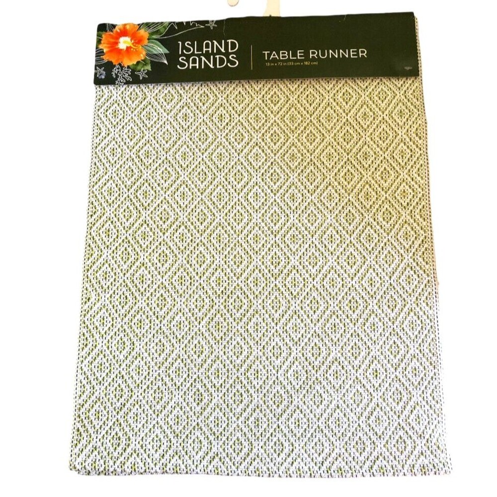 Nantucket Table Runner Green White Island Sands 100% Cotton 13x72" Summer